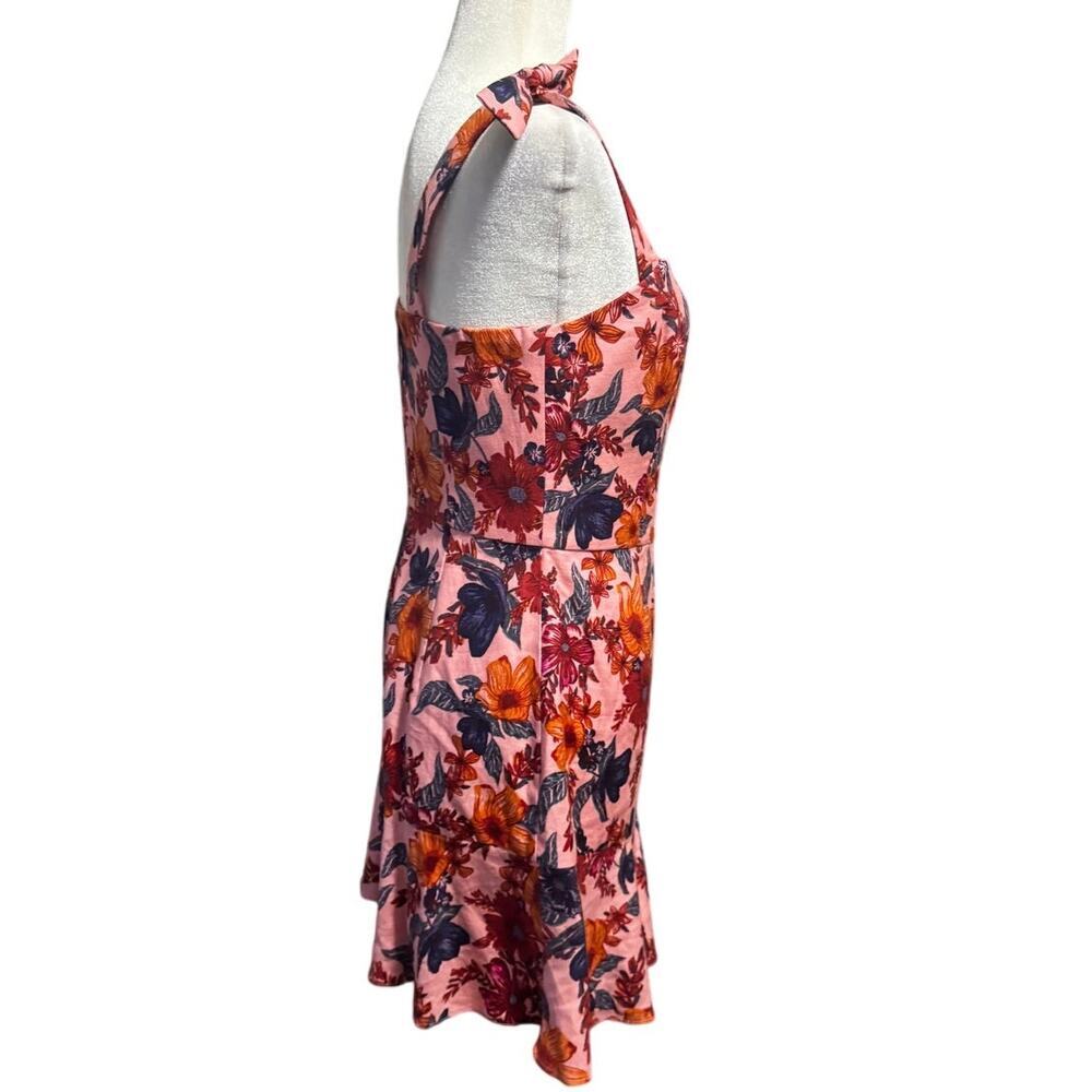 Finders Keepers Floral Twee Mini Dress Pink Linen Blend Square Neck Size M - Picture 3 of 6